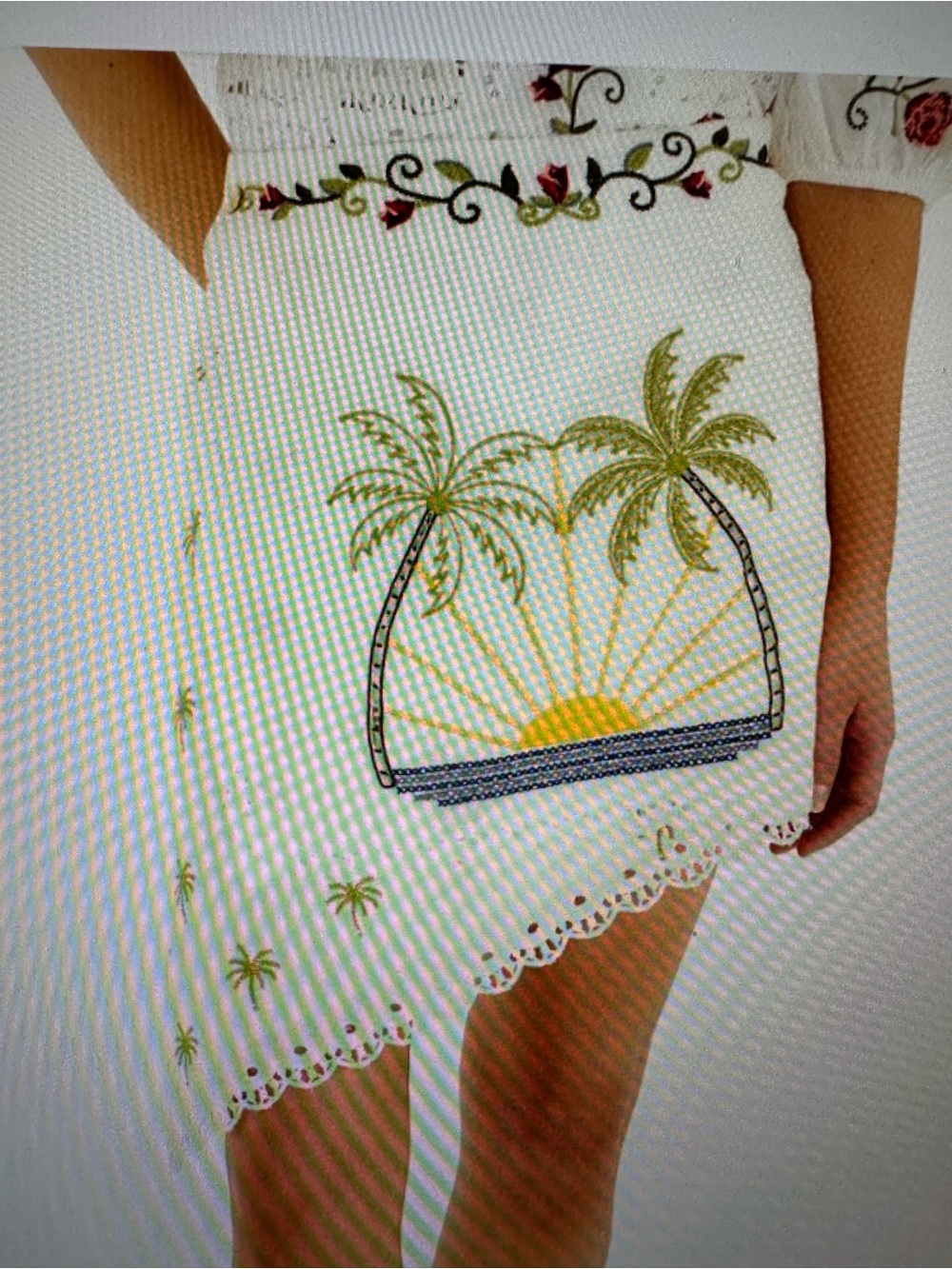 FARM Rio White Mini Skirt with Embroidered Palm Sunrise